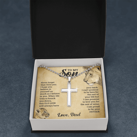 Artisan Old Lion Cross Necklace Gift - A Meaningful Keepsake for Your Son