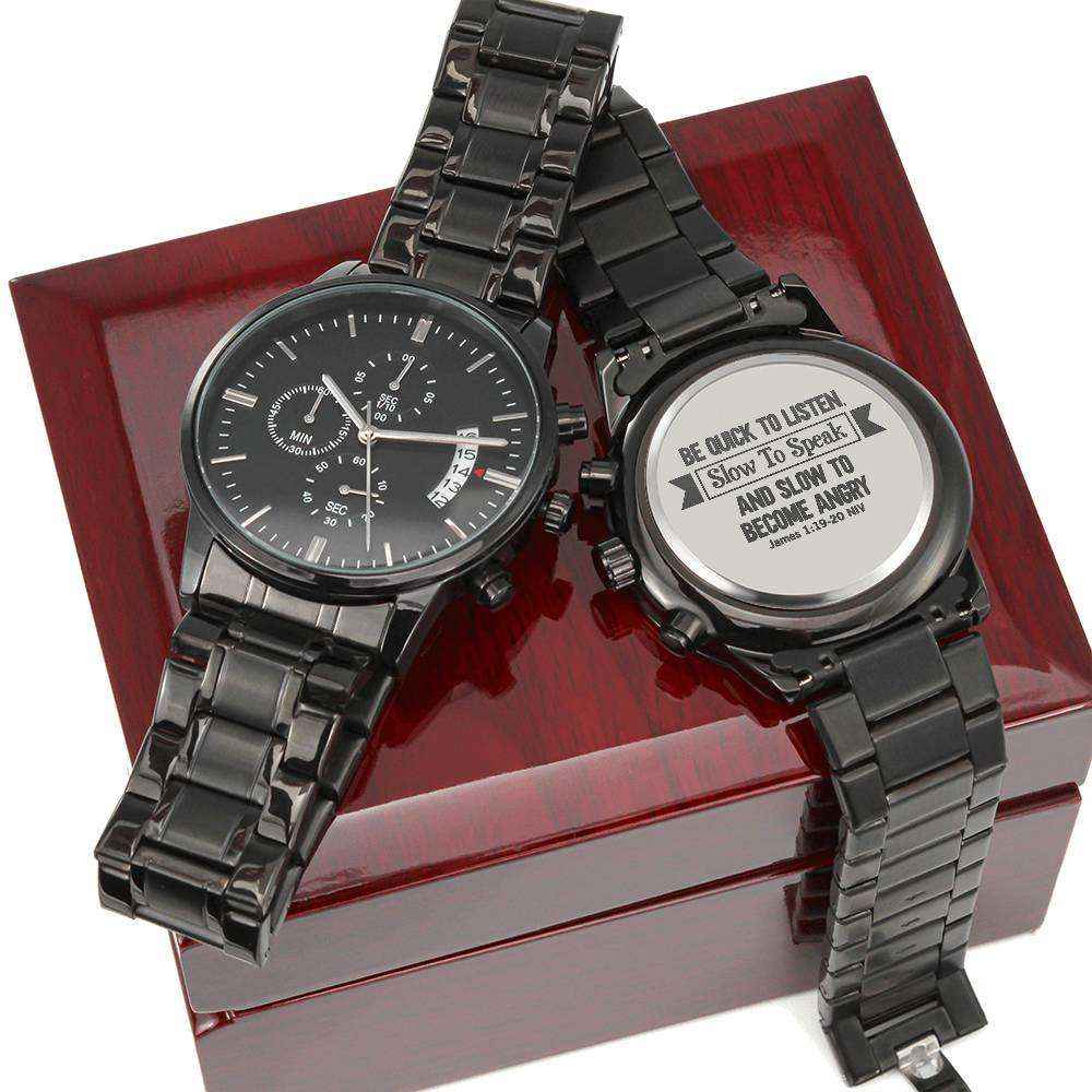 Engraved Men's Watch: A Timeless Keepsake with James 1:19-20