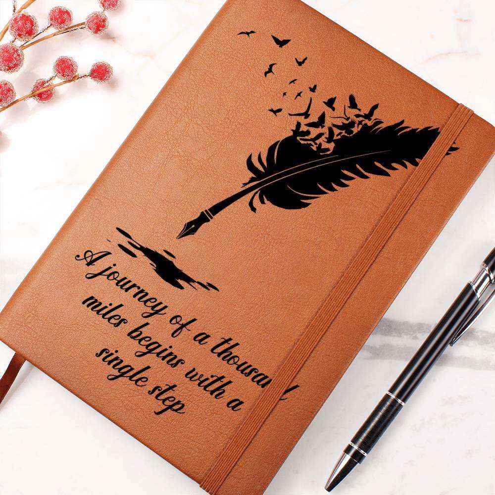 Transform Your Thoughts with the Journey Of A Thousand Miles - Graphic Leather Journal