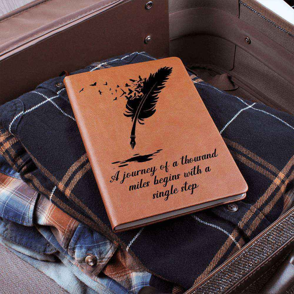 Transform Your Thoughts with the Journey Of A Thousand Miles - Graphic Leather Journal