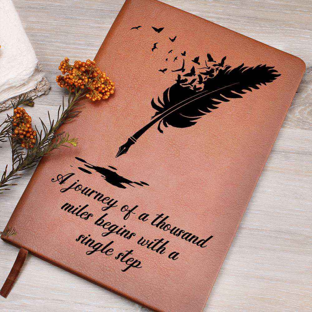 Transform Your Thoughts with the Journey Of A Thousand Miles - Graphic Leather Journal