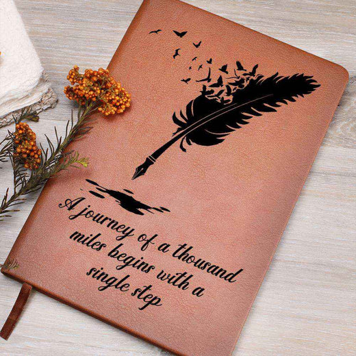 Transform Your Thoughts with the Journey Of A Thousand Miles - Graphic Leather Journal