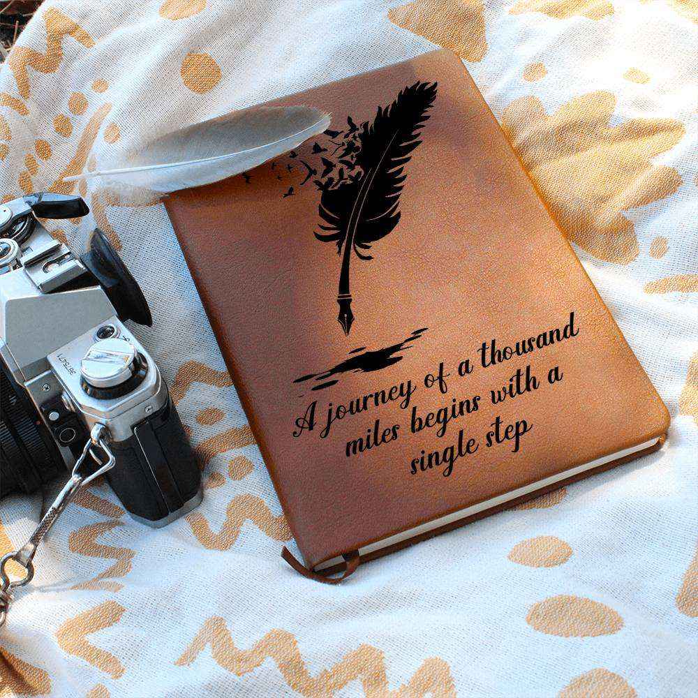 Transform Your Thoughts with the Journey Of A Thousand Miles - Graphic Leather Journal