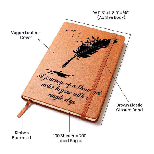 Transform Your Thoughts with the Journey Of A Thousand Miles - Graphic Leather Journal