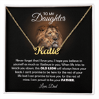 To My Daughter Old Lion Name Necklace Gift Set