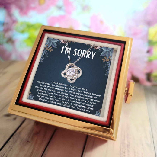 I'm Sorry Gifts For Her - Exquisite Love Knot Necklace with Rotating Rose Gift Box