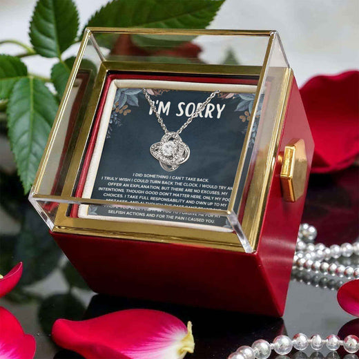 I'm Sorry Gifts For Her - Exquisite Love Knot Necklace with Rotating Rose Gift Box