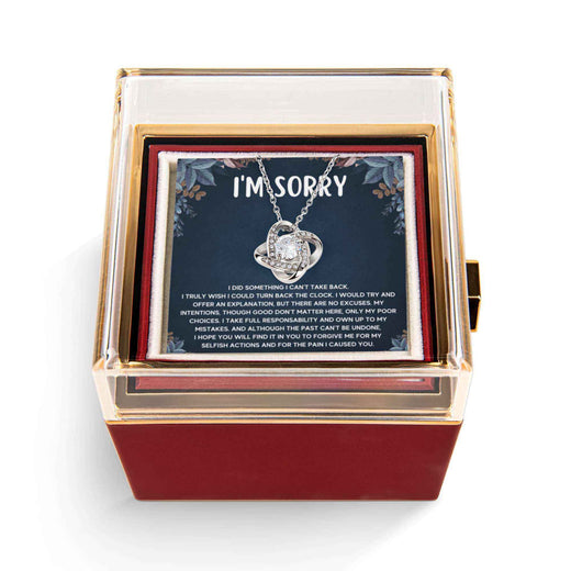 I'm Sorry Gifts For Her - Exquisite Love Knot Necklace with Rotating Rose Gift Box