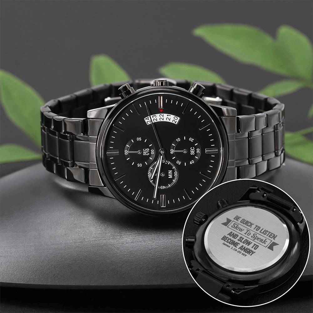 Engraved Men's Watch: A Timeless Keepsake with James 1:19-20