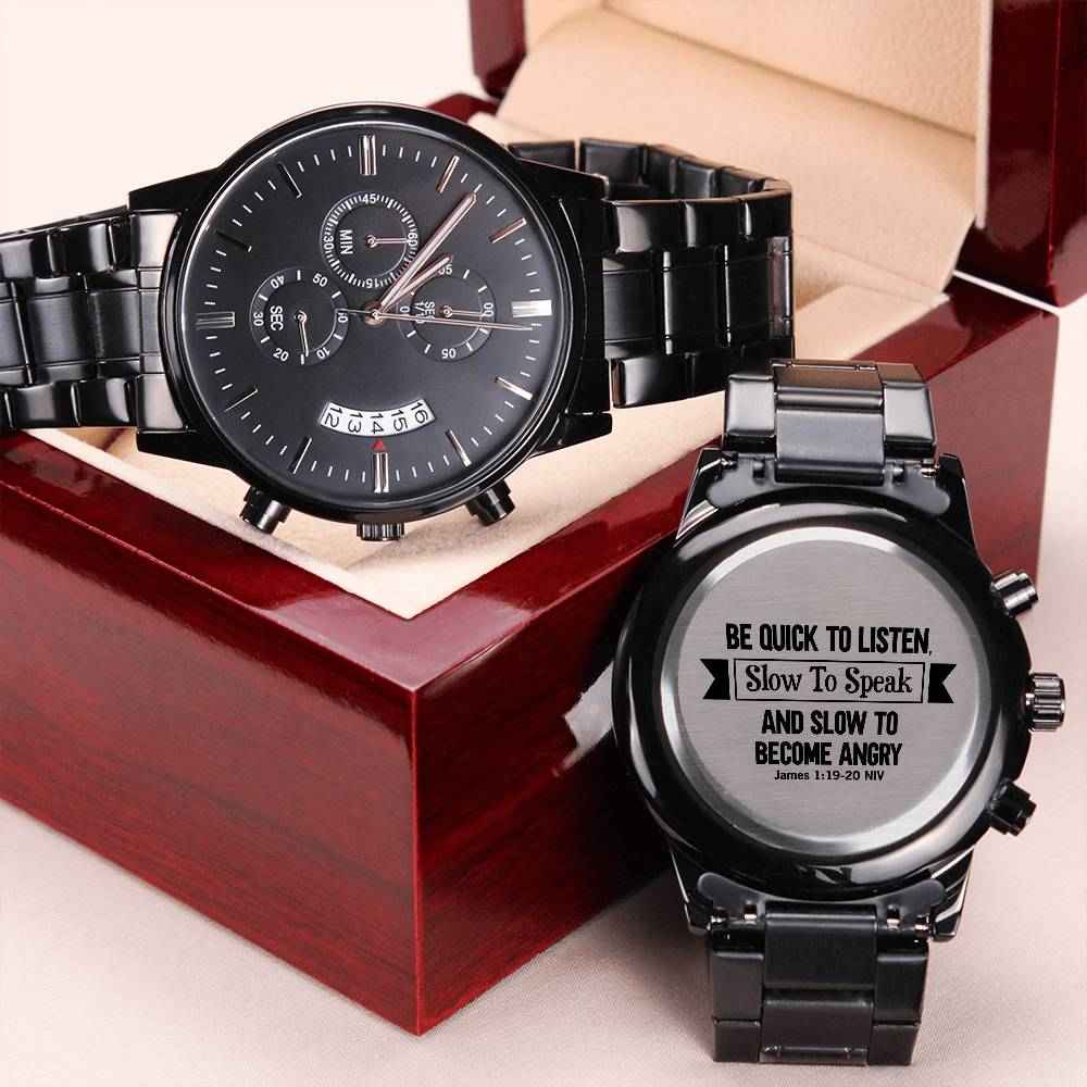 Engraved Men's Watch: A Timeless Keepsake with James 1:19-20