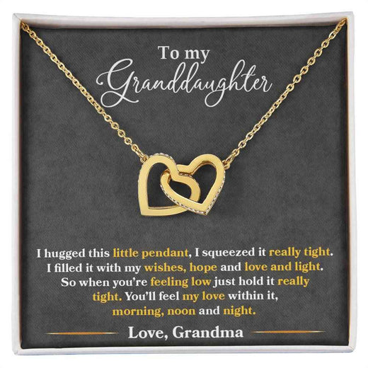 To My Granddaughter, Show her your never-ending loveInterlocking Hearts necklace.