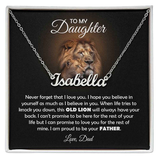 To My Daughter Old Lion Name Necklace Gift Set