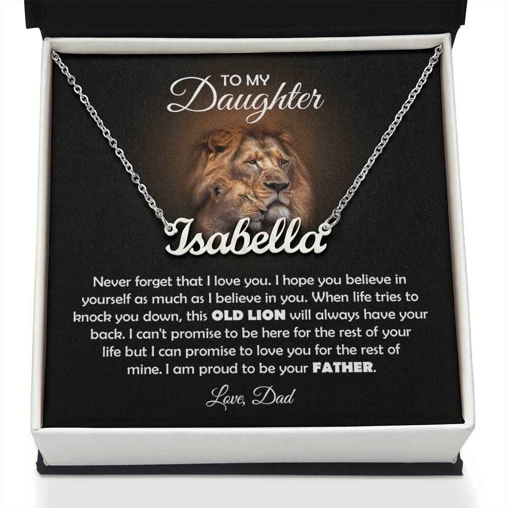To My Daughter Old Lion Name Necklace Gift Set