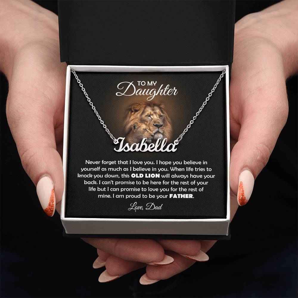 To My Daughter Old Lion Name Necklace Gift Set