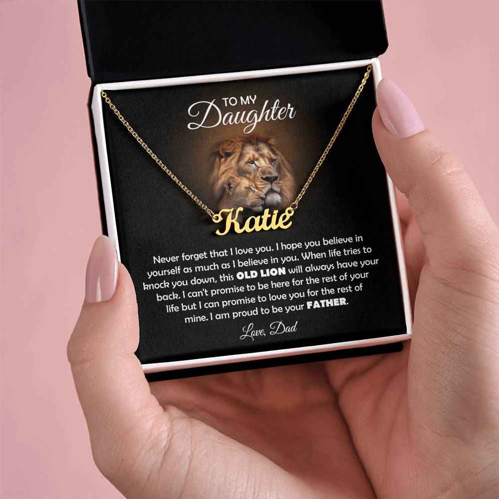 To My Daughter Old Lion Name Necklace Gift Set