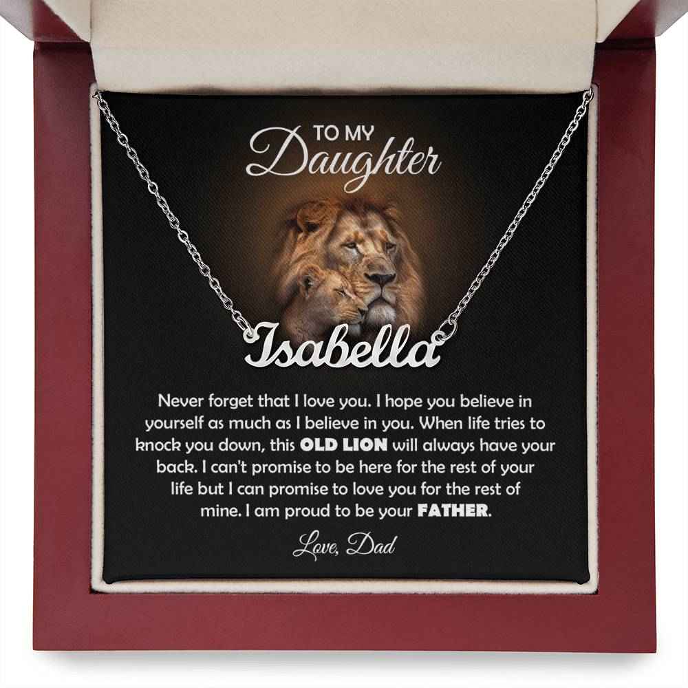 To My Daughter Old Lion Name Necklace Gift Set