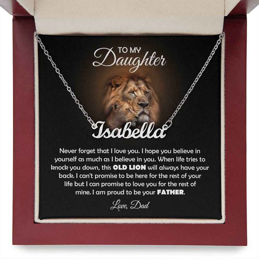 To My Daughter Old Lion Name Necklace Gift Set