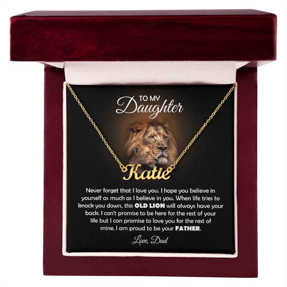 To My Daughter Old Lion Name Necklace Gift Set