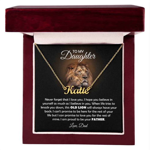 To My Daughter Old Lion Name Necklace Gift Set