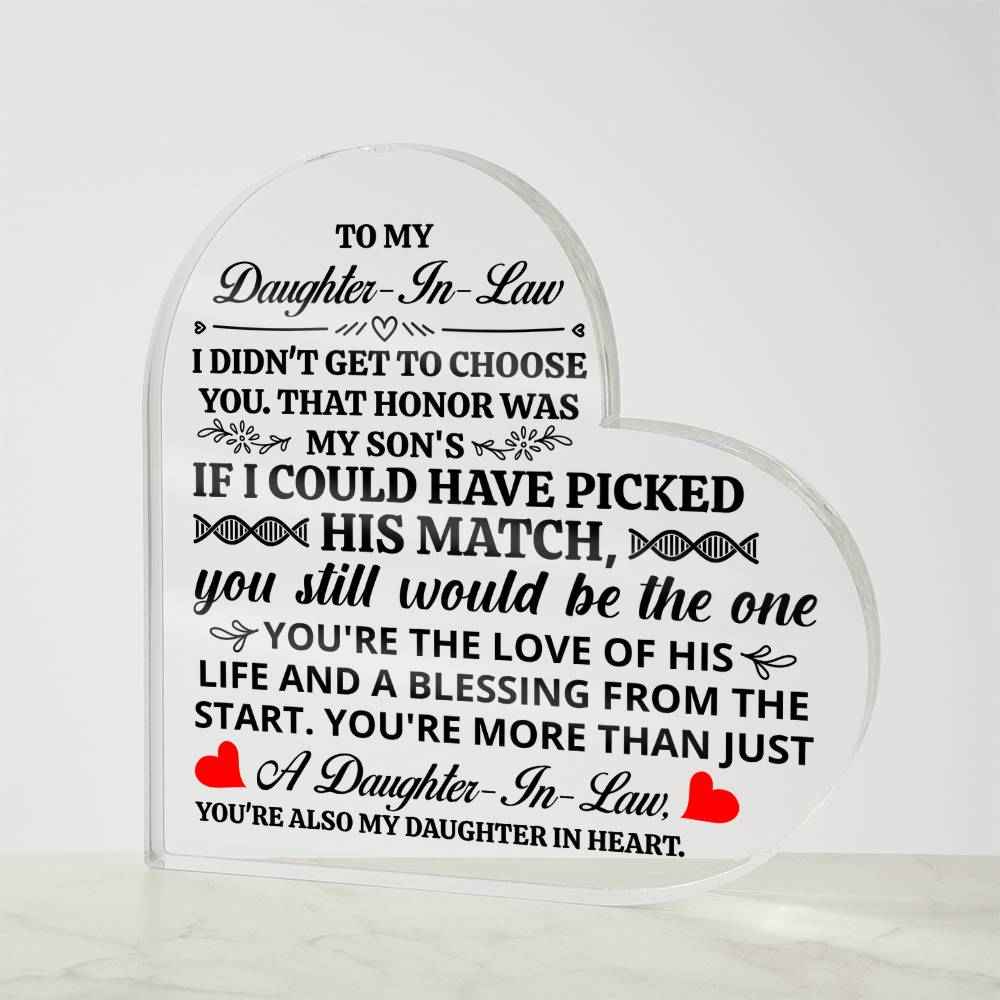 To My Daughter In Law Honor Heart Acrylic Plaque