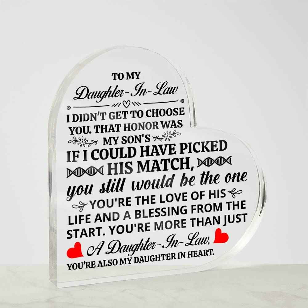 To My Daughter In Law Honor Heart Acrylic Plaque