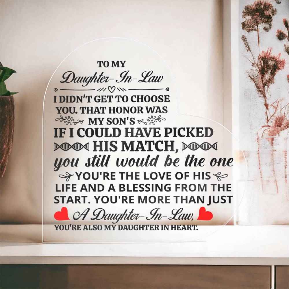 To My Daughter In Law Honor Heart Acrylic Plaque